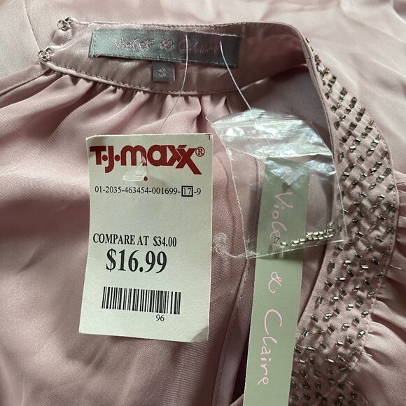 VIOLET & CLAIRE Pale Pink satin Rhinestone Studded High Halter Neck Tank *SM* - Picture 6 of 6